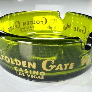 Vintage Golden Gate Casino Las Vegas Nevada NV Green Glass Ashtray